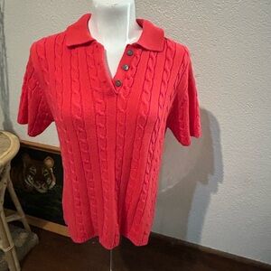 Women's Cable Knit Polo Top - Red